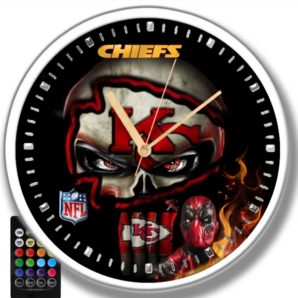 Kansas City Chiefs football clock w led lights - Picture 2 of 3